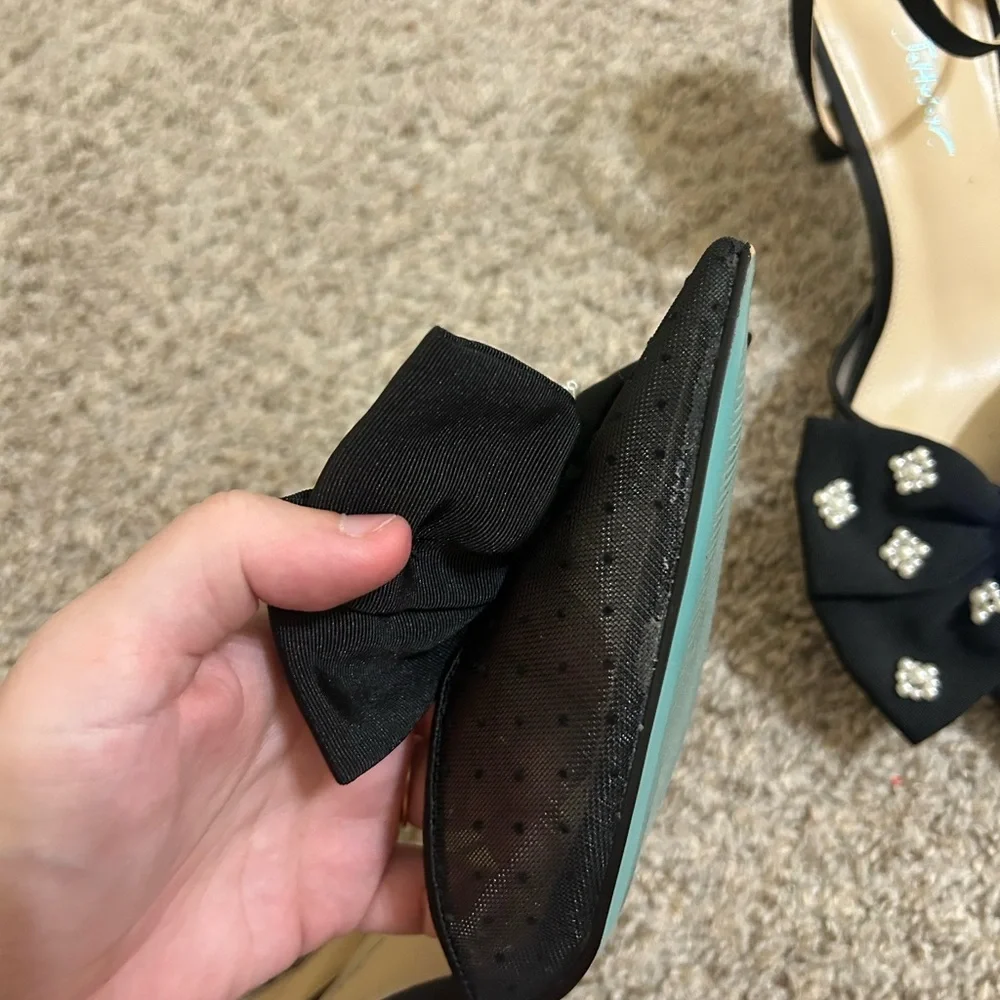Betsey Johnson Mark Bow Stiletto Heel Pumps Mesh Rhinestone Ankle Strap Size 9.5